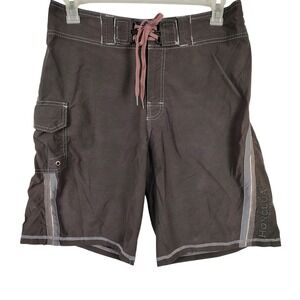 Honolua Surf Co Mens SZ 33 Board Shorts Brown Nylon Blend Surfcore Cargo